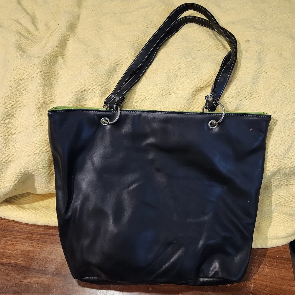 Disney Black and Green Tinker Bell Tote Faux Leather Bag - Picture 9 of 13